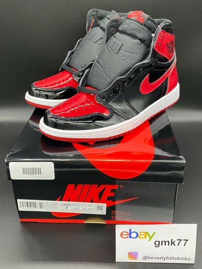 Pre-owned Jordan Nike Air  1 Retro High Patent Leather Bred 555088-063 Brand Deadstock In Multicolor