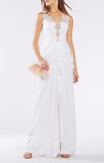 Pre-owned Bcbgmaxazria Bcbg Maxazria Brandy Sleeveless Lace-bodice Gown Iqi60i94/l317a Size 2 In White