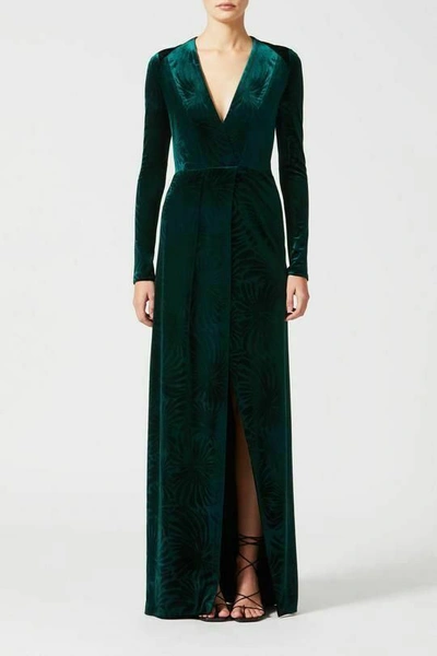 Pre-owned Galvan Winter Palm Plunge-neck Velvet Dress Us 10 8 6 12 Rv$1595 In Green