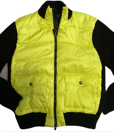 Pre-owned Ralph Lauren Purple Label Goose Down Hybrid Puffer Jacket Wool Leather $2495 Med In Yellow