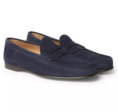 Pre-owned Ralph Lauren Purple Label Chalmers Navy Suede Leather Penny Loafers Shoes