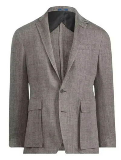Pre-owned Polo Ralph Lauren Italy Grey Herringbone Silk Linen Blazer Sports Jacket 42 44 In Gray