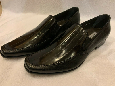 Pre-owned Ronaldo Fine Italian Black Eel Skin Slip On Shoes Made In Italy