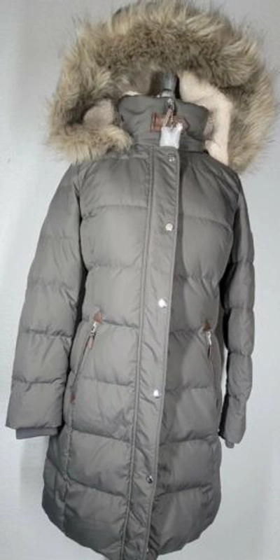 Pre-owned Lauren Ralph Lauren Ralph Lauren Womens Xs Jacket Hooded Down Puffer Coat Faux Fur Extra Small Long In Gray