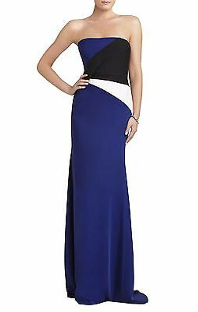 Pre-owned Bcbgmaxazria Audrianna Strapless Color-blocked Gown Xvr68b00/l384a Size 0 In Deep Royal Blue Combo