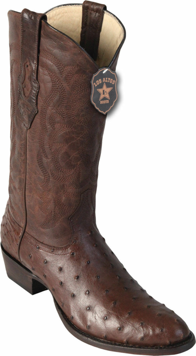 Pre-owned Los Altos Boots Los Altos Men Genuine Brown Full Quill Ostrich Round Toe Western Cowboy Boot Ee