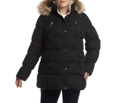 Pre-owned Nautica Women's  Plus Size Coat Jacket Faux Fur Trim Hood -black 2x,3x- $320