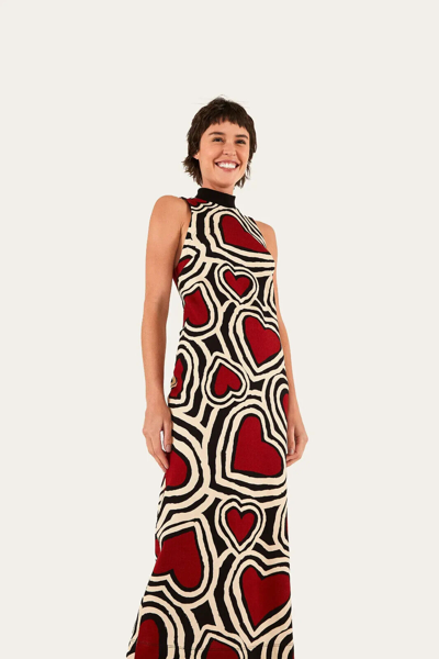 Pre-owned Farm Rio Brazil Love Print Midi Dress Size Xl In Multicolor