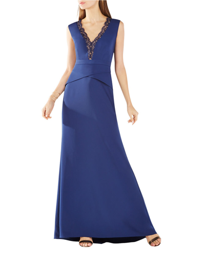 blue dress for baby girl BCBGMAXAZRIA Lace Embroidered Satin Gown – Runway Catalog main image 0