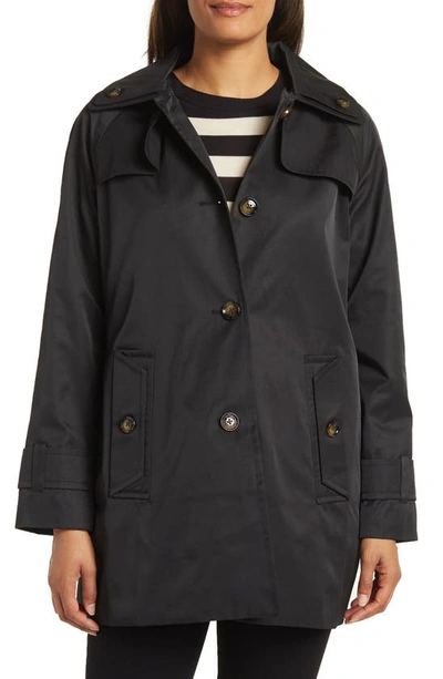 London Fog Long Button Front Jacket In Blk