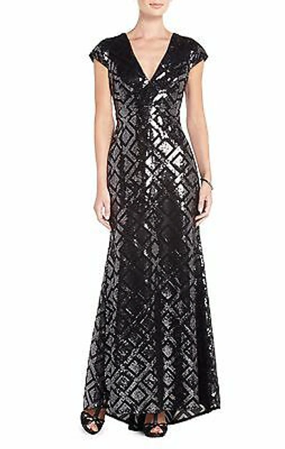 Pre-owned Bcbgmaxazria Black Combo Skylah Sequined Evening Gown Wjb6u817/l402a Size 4