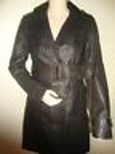 Pre-owned Bebe $399  Leather Punched Trapunto Jacket Coat Size S In Black
