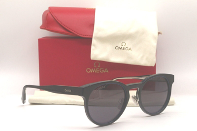 Pre-owned Omega Om 0020-h 01a Black Blue Trim/grey Zess Lenses Authentic Sunglasses 52-22 In Gray