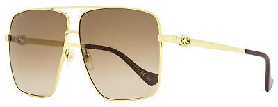 Pre-owned Gucci Square Chain Sunglasses Gg1087s 002 Gold/purple 63mm 1087 In Brown
