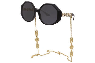 Pre-owned Versace 4395f 5345/87 Sunglasses Black/dark Grey W/detachable Gold Medusa Chain In Gray