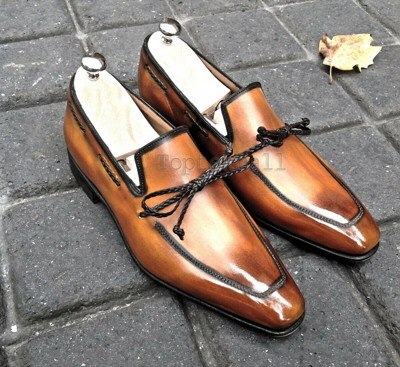 Pre-owned Handmade Men's Leather Fashion Brown Stylish Classic Loafers Slip Ons Shoes-1009