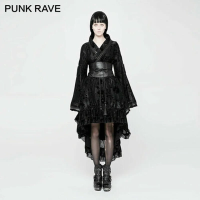 Pre-owned Punk Rave Black Gothic Lolita Soft Satin Fabric Independent Waist Kimono Loose Lace Dress