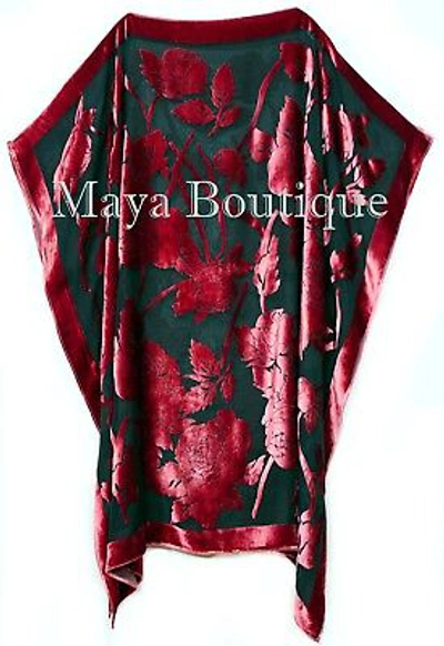 Pre-owned Maya Matazaro Caftan Dress Kimono Silk Burnout Velvet Red Black Hand Dyed