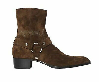 Pre-owned Handmade Men's Leather Brown Ankle High Formal Dress Casual Stylish Boots-614