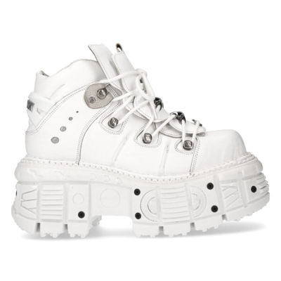 Pre-owned New Rock Rock Boots M-tank106-c1 Unisex White 100% Leather Goth Platform Punk