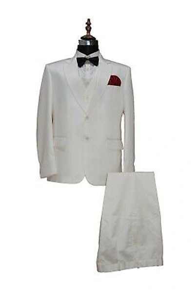 Pre-owned Handmade Men Ivory Suits Designer Elegant Wedding Dinner Suits (coat+vest+pant) In White