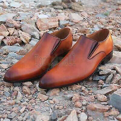 Pre-owned Handmade Men's Leather Loafers Brown Moccasins Formal Dress Casual Shoes-166