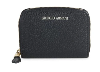 Pre-owned Giorgio Armani $495  Logo Leather Zip-aroud Wallet Made In Italy In Black