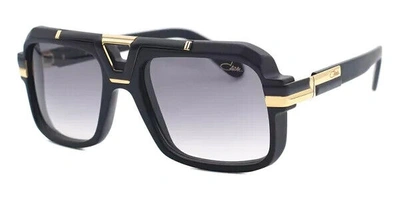 Pre-owned Cazal Squared Sunglasses 664/3-002 Matte Black Gold Frame Gray Gradient Lenses