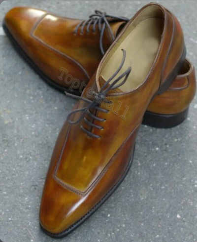 Pre-owned Handmade Men's Leather Oxfords Tan Formal Dress Two Tone Stylish Shoes-729 In Brown