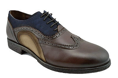 Pre-owned Ovatto $230 Brown Blue Leather Wingtip Oxfords Dress Men Shoes  Collection | ModeSens