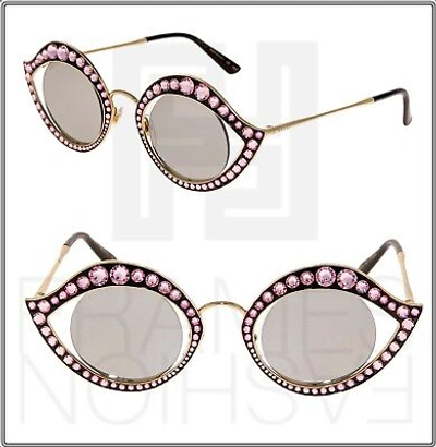 Pre-owned Gucci Crystal Lips Stud 0046 Gold Pink Silver Mirrored Metal Sunglasses Gg4287s