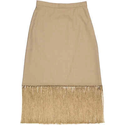 Pre-owned Burberry Ladies Pecan Melange High-waist Fring-hem Wool And Cashmere Skirt, In Check Description