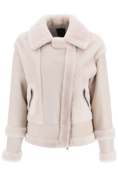 Blancha Zip-up Shearling Jacket In Beige