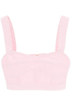 Self-portrait Sweetheart-neck Cropped Denim Top In Pink
