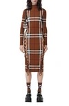 BURBERRY LICIA CHECK LACE-UP LONG SLEEVE DRESS