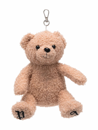 Palm Angels Bear Faux-shearling Keyring In Brown
