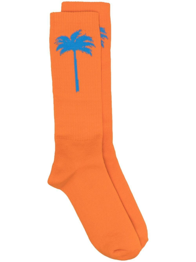 Palm Angels Palm-tree Motif Socks In Orange