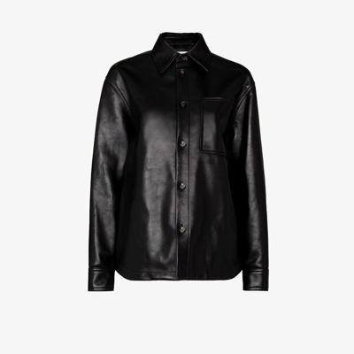 Bottega Veneta Oversized Leather Shirt Jacket In Black