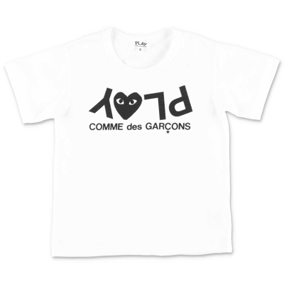 Comme Des Garçons Kids' Logo Print T-shirt In Bianco