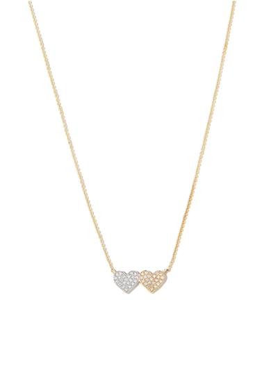 Sydney Evan 14kt Yellow Gold Medium Diamond Double Heart Necklace In 金色