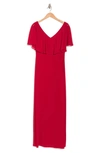Connected Apparel Flutter Sleeve V-neck Dress In Apple Red