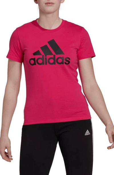 Adidas Originals Logo Print Cotton T-shirt In Team Real Magenta/ Black