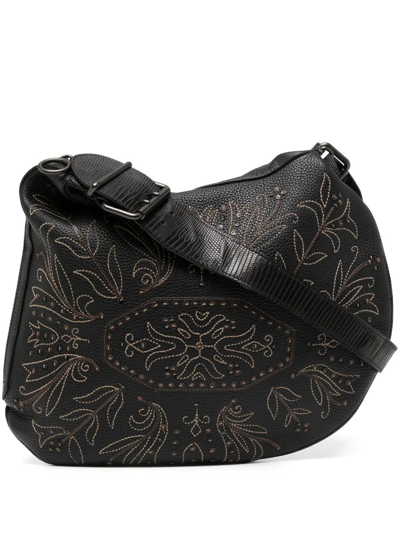 Pre-owned Fendi Embroidered Motif Shoulder Bag In Black