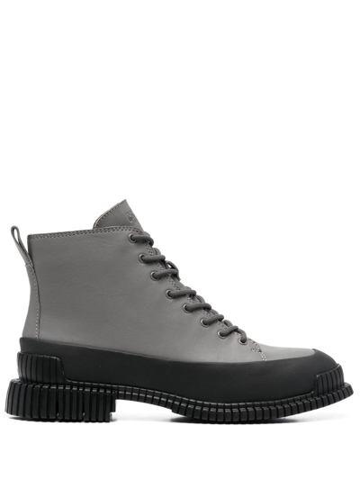 Camper Logo Lace-up Ankle Boots In Grey