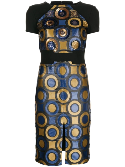 Pre-owned Versace Geometric Print Short-sleeved Dress In Blue