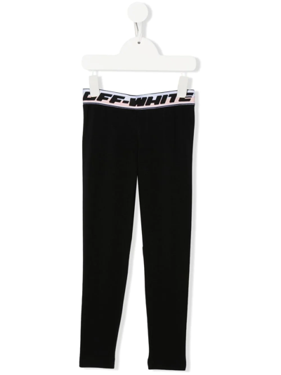 Off-white Logo Waistband Mid-rise Leggings In Black