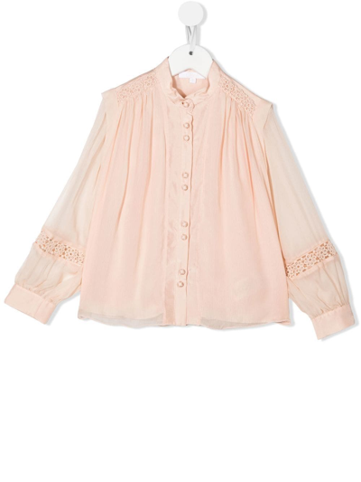 Chloé Embroidered Pleat-detail Blouse In 粉色
