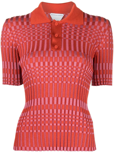 Bottega Veneta Ribbed-knit Short-sleeve Top In 红色