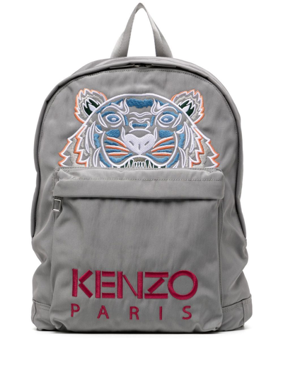 Kenzo Embroidered-logo Backpack In Grey