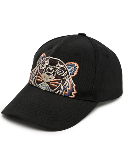 Kenzo Black Baseball Cap With Tiger Embroidery